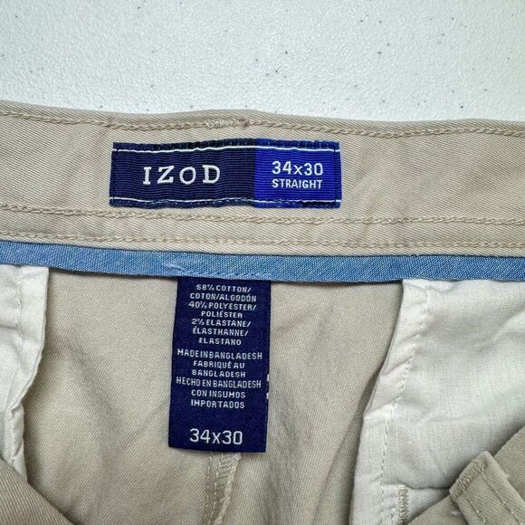 NEW Izod Performance Stretch Pants Mens 34 Tan Chino Trouser Flex Waist NWT $70 - Picture 11 of 16